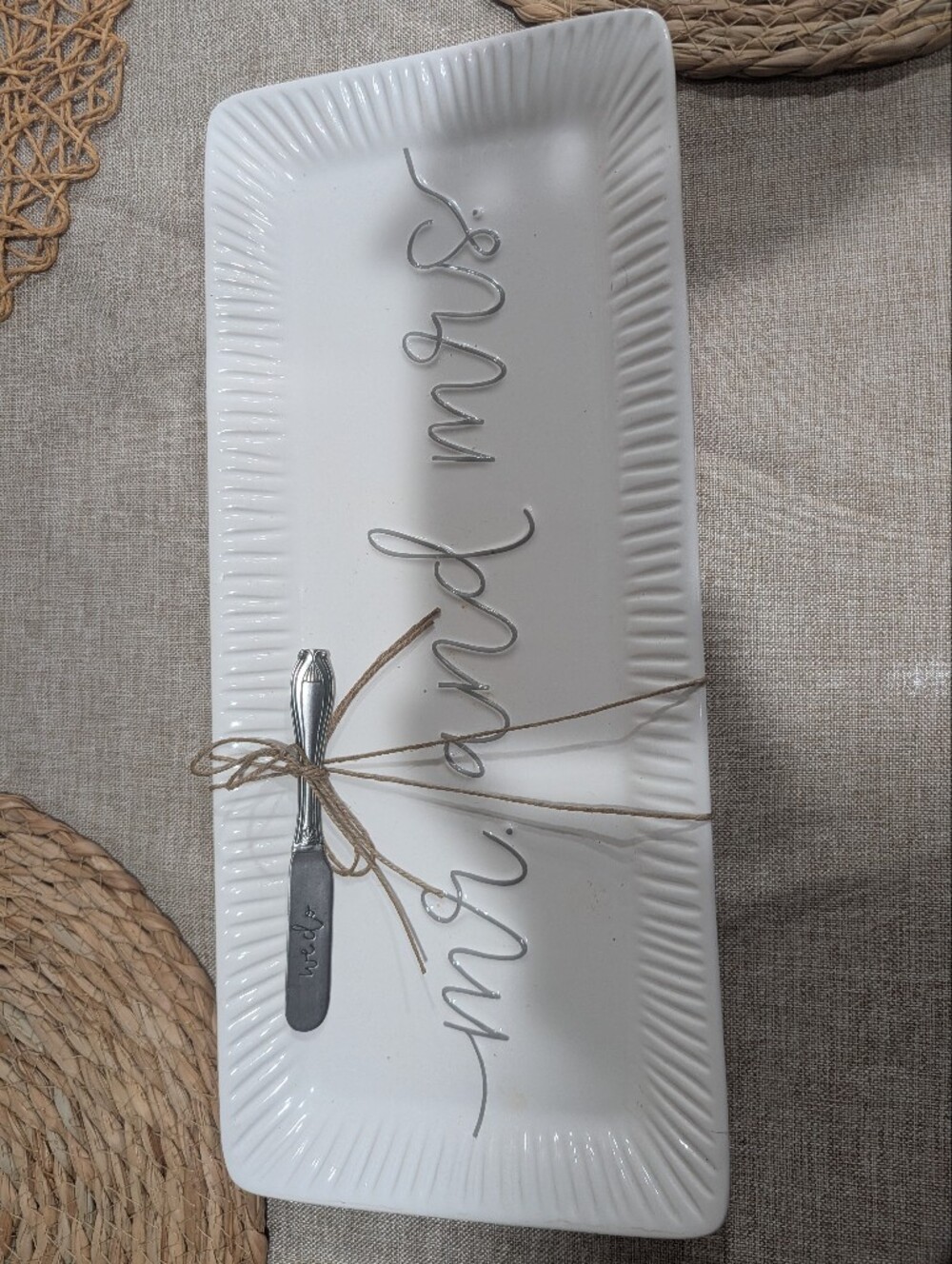 White Ceramic 'Mr. and Mrs.' Serving Platter